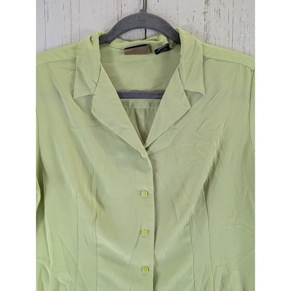 Laura Scott Petite Size 14 Womens Green Button‎ Up Short Sleeve Collared Top - Picture 3 of 7